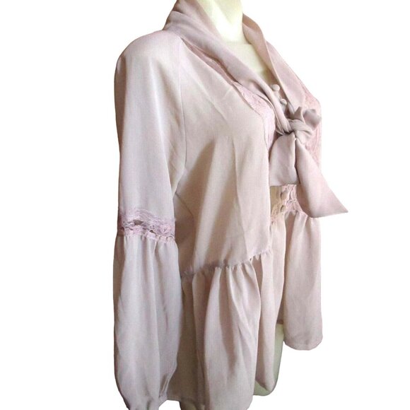 Angie Womens Peasant Top With Lace Details & Button Front Light Pink M - Picture 1 of 7